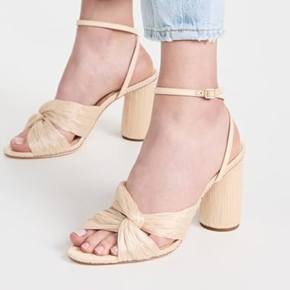 Loeffler Randall Reed Pleated Twist Sandals Heels in Almond Size 10